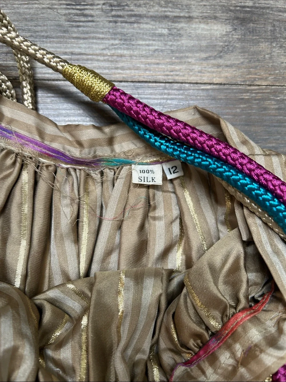 Vintage 100% Silk Multicolor Floral Stripe Maxi Skirt - Women's